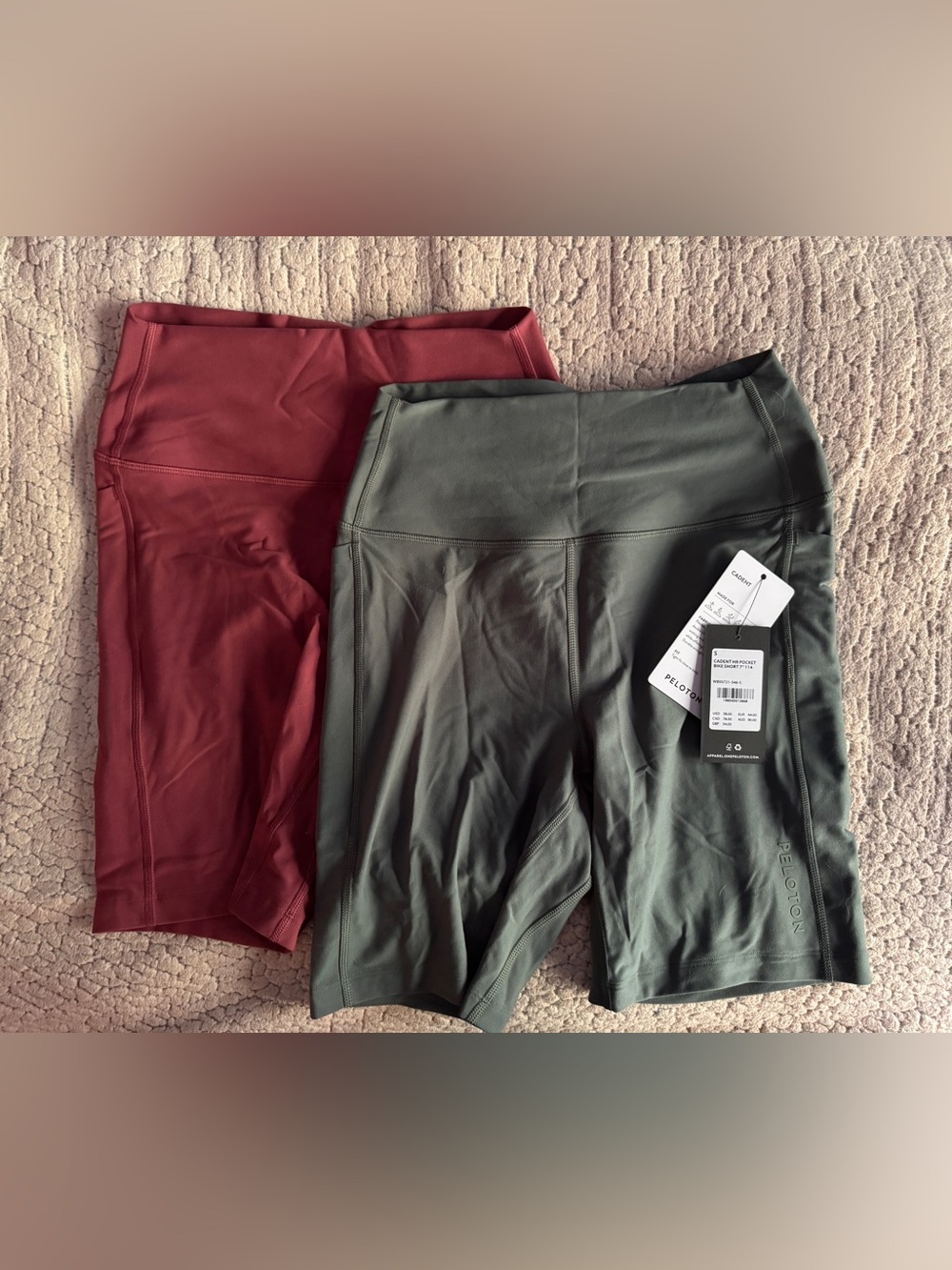 Peloton Women's Biker Shorts in Olive and Wine